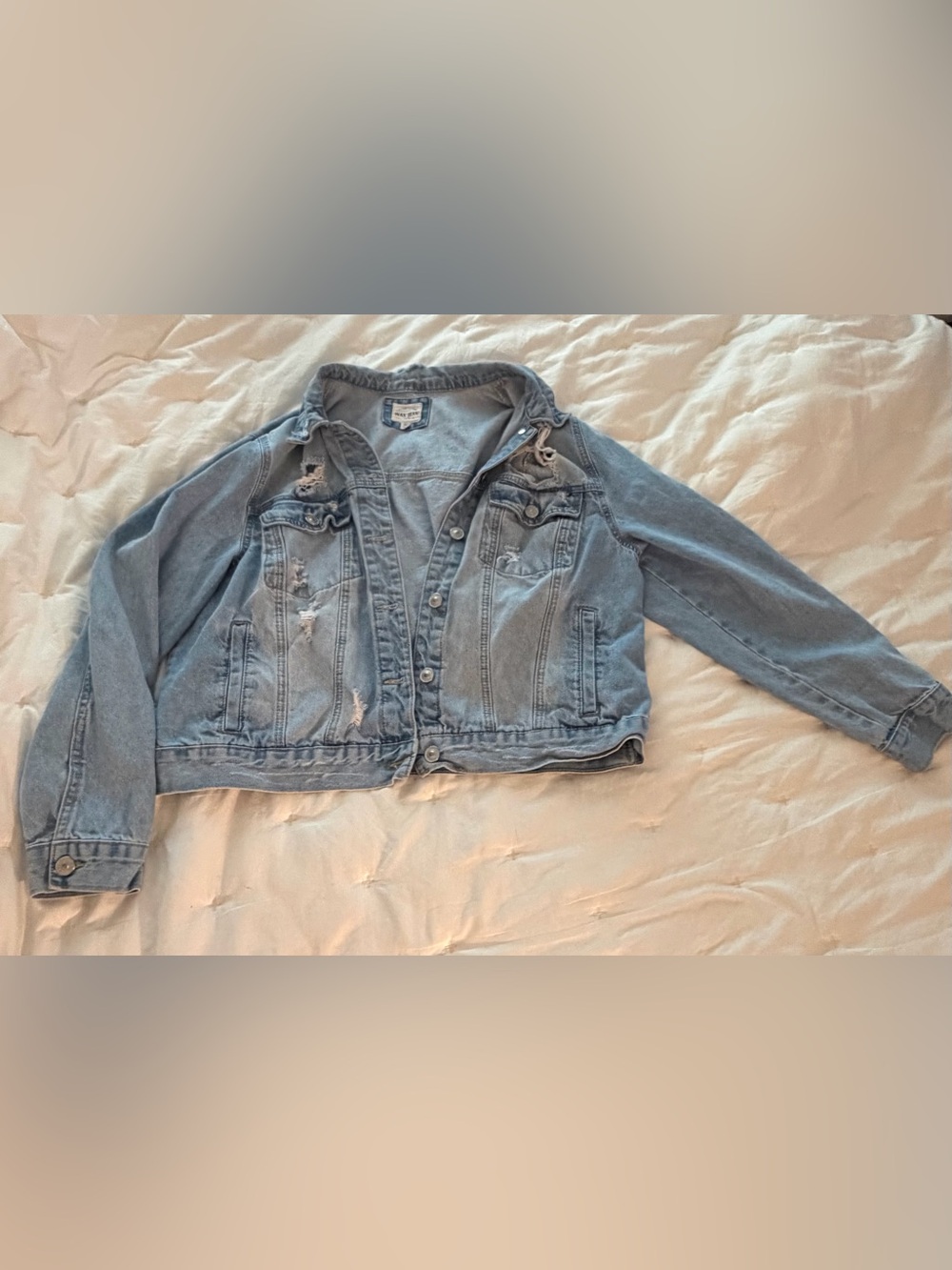 Wax Jean Light Blue Distressed Denim Jacket - Women